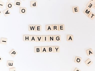 Scrabble Pieces Saying Were Having A Baby 380x285 