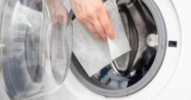 dropping dryer sheet on dryer