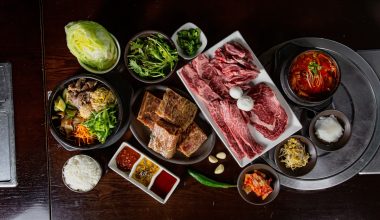 korean bbq with beef meat set and sidedishes