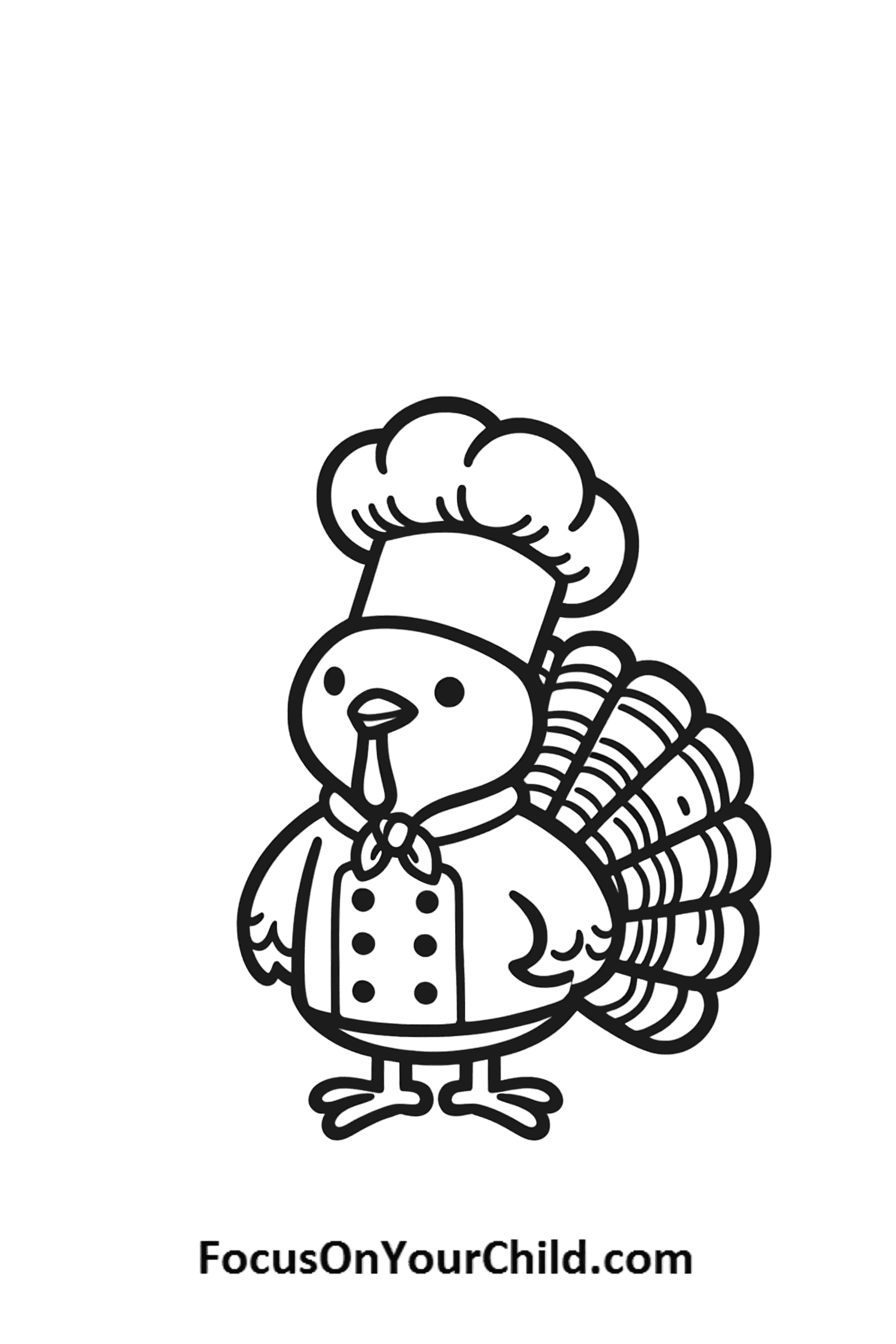 Whimsical cartoon turkey chef for FocusOnYourChild.com.