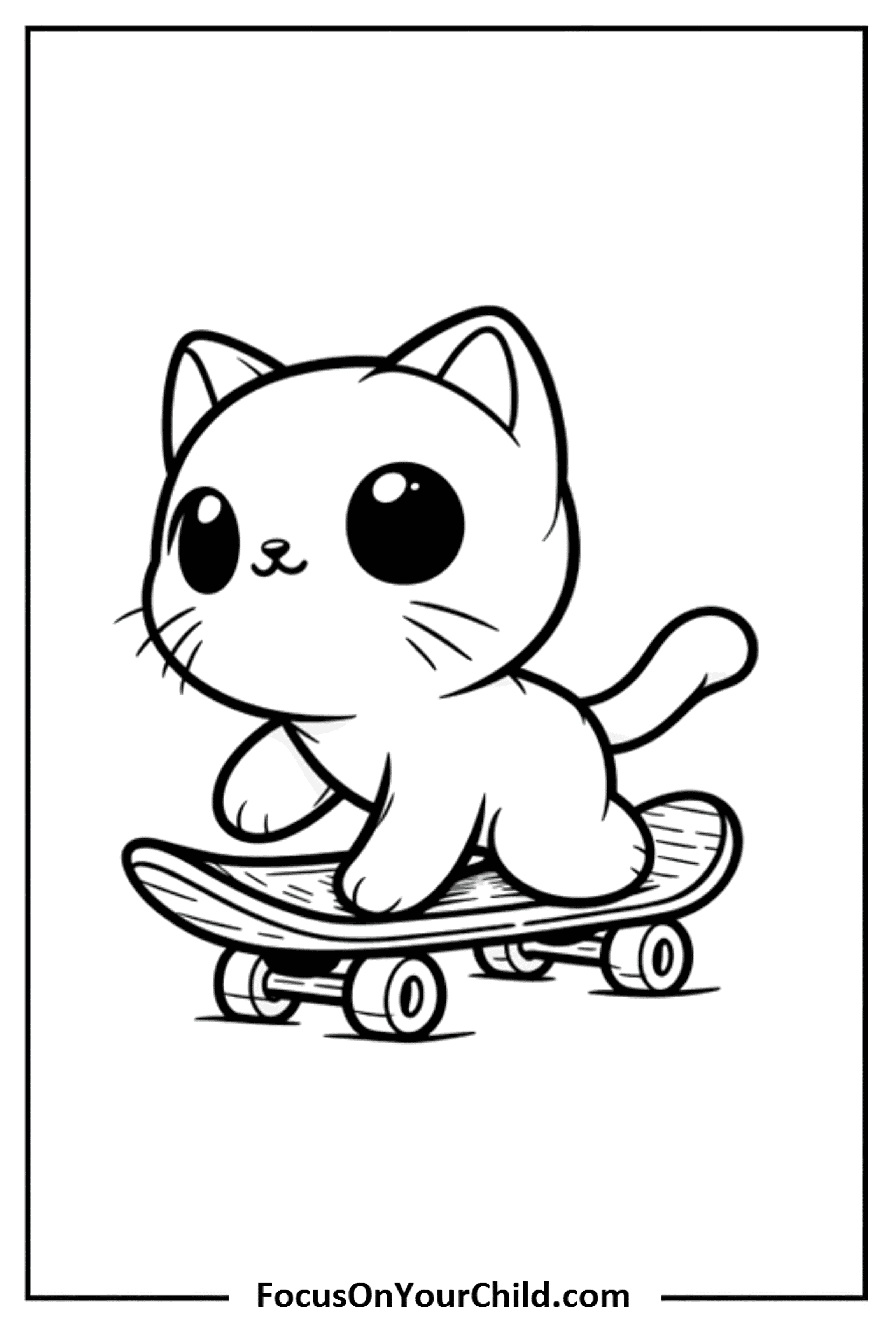 Adorable cat skateboarding, perfect for kids.