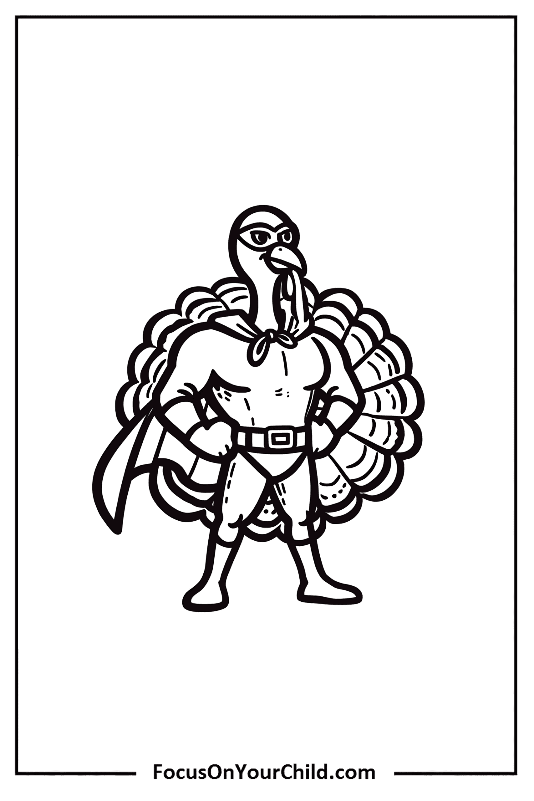 Superhero turkey with cape and mask, ready for action.