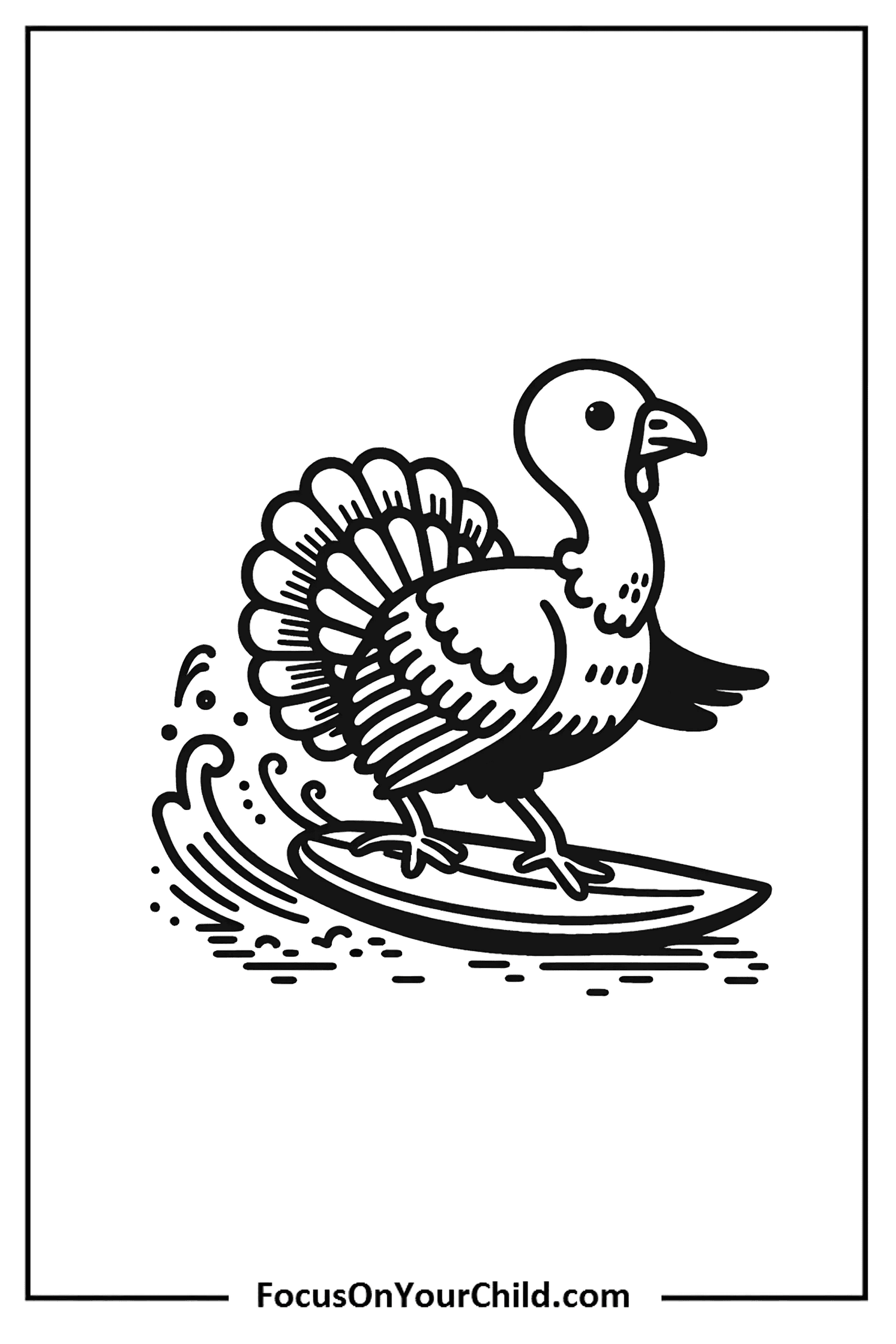 Surfing turkey illustration by FocusOnYourChild.com for childrens entertainment and education.