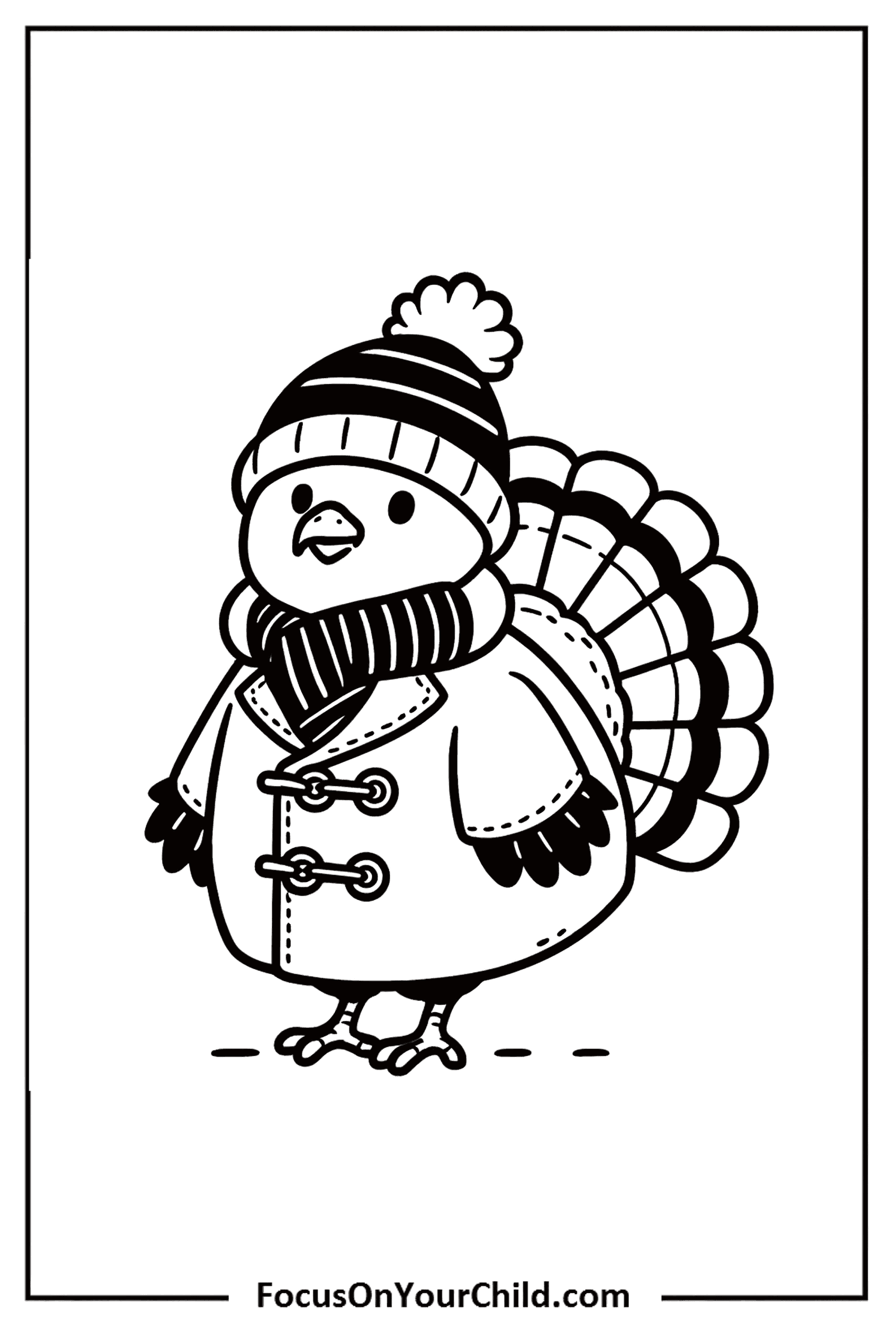 Charming winter turkey illustration in stylish attire for cold weather.