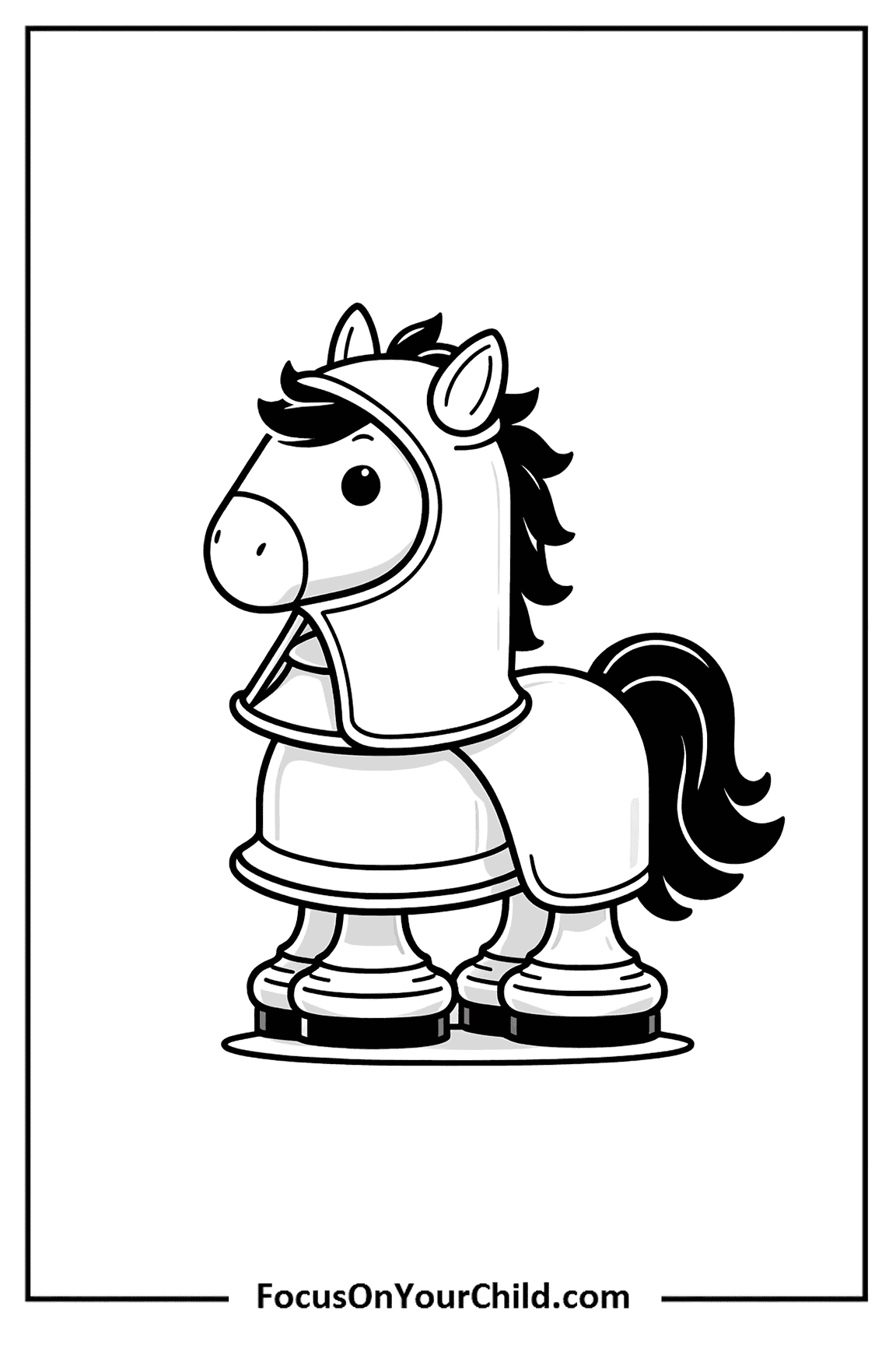 Chess knight horse illustration for childrens coloring activities at FocusOnYourChild.com.