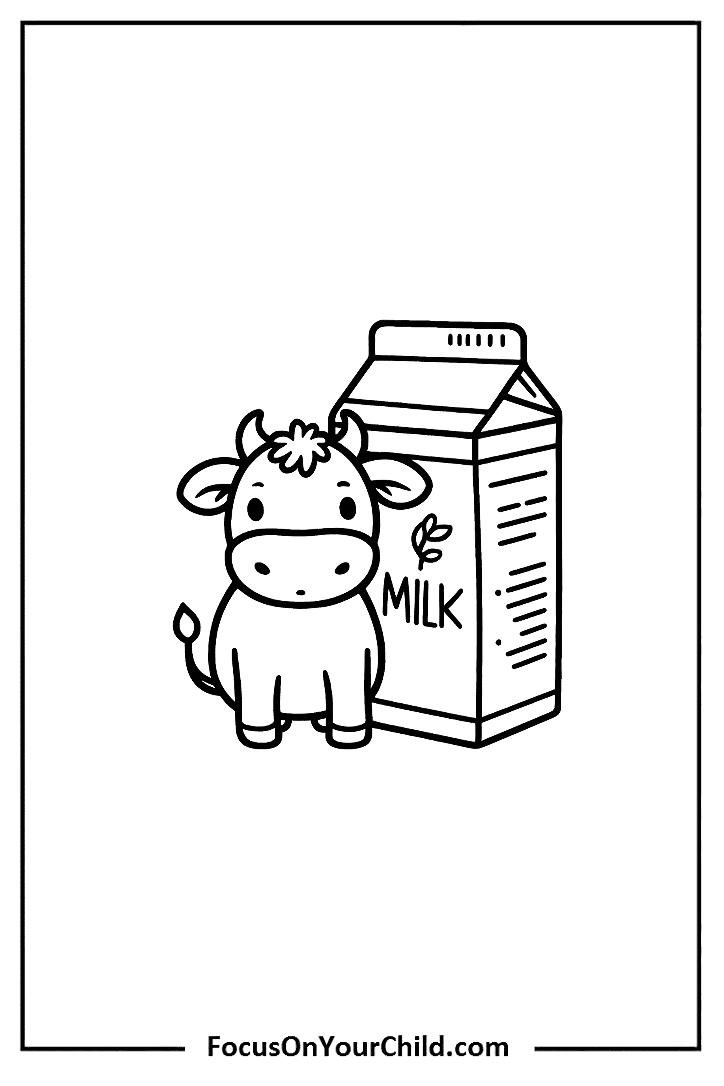 Adorable cow next to milk carton, perfect for kids educational materials.