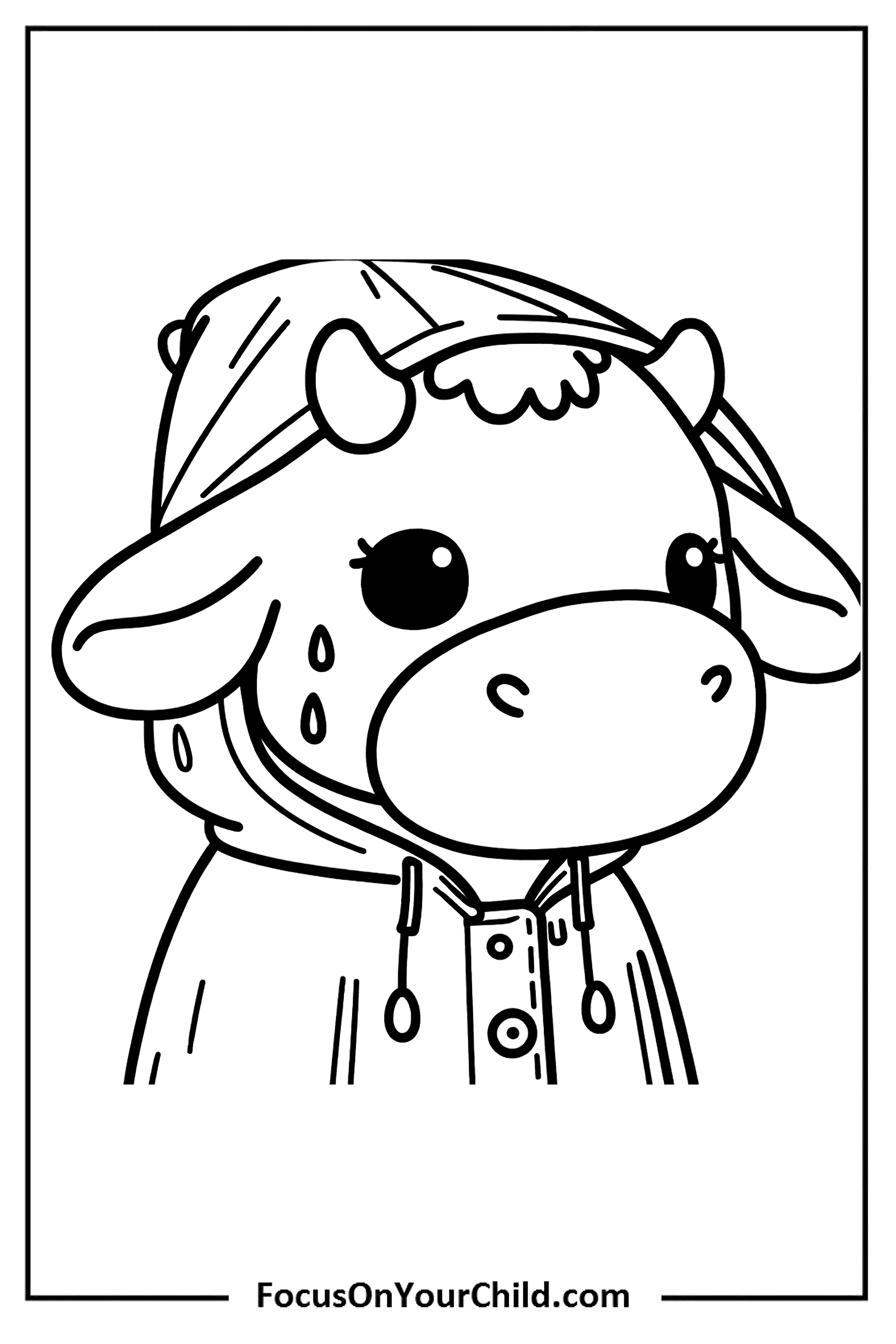 Adorable cow in a hoodie, perfect for coloring books and child development resources.