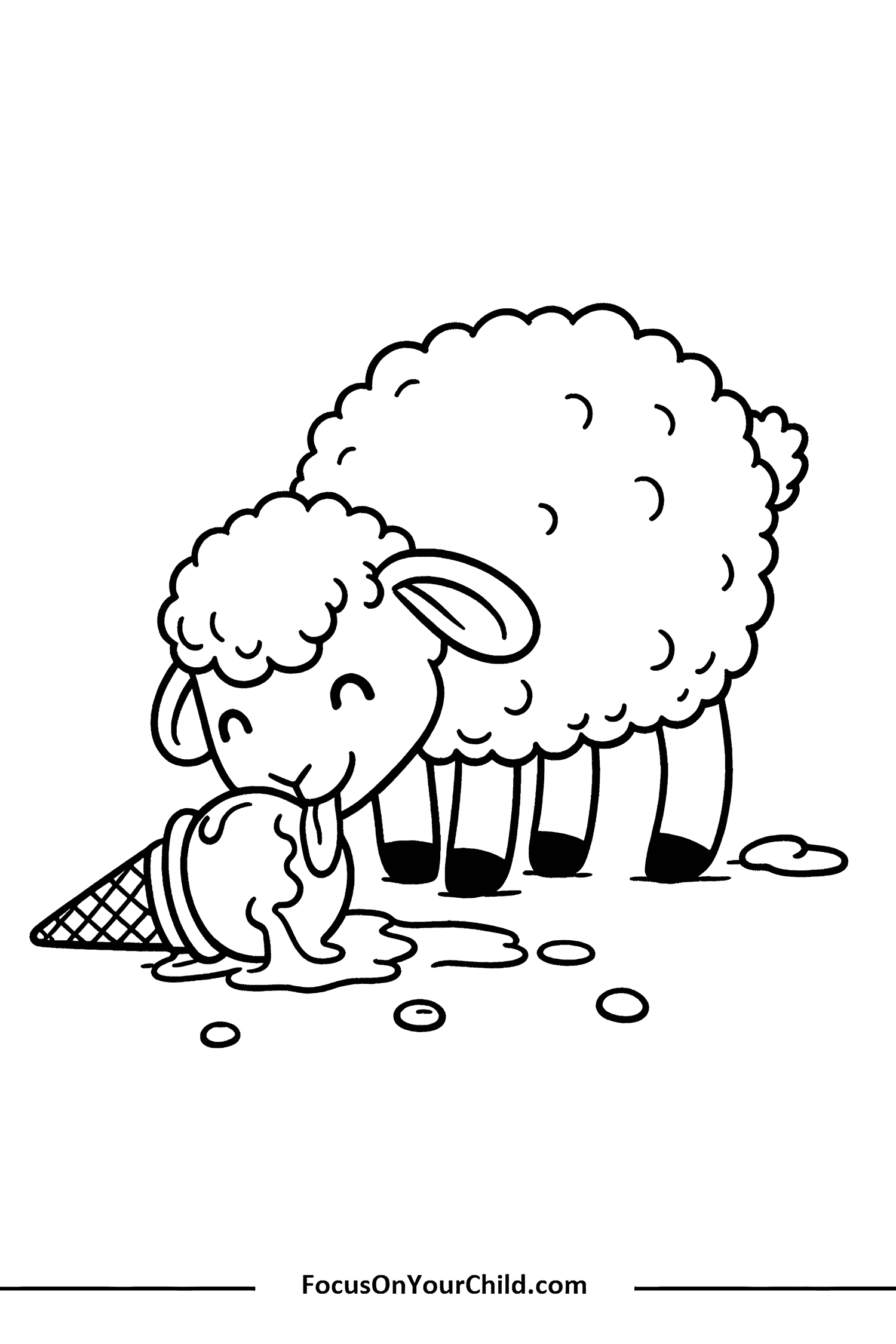 Adorable sheep enjoying ice cream in cute cartoon style.