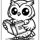 Cartoon owl reading book illustration for educational children’s website.