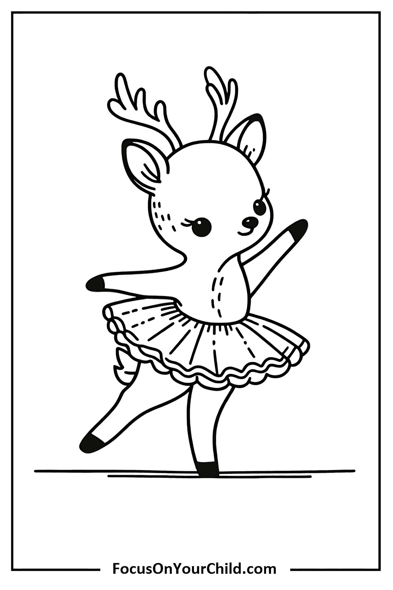 Cartoon deer ballet dancer for childrens coloring activity.