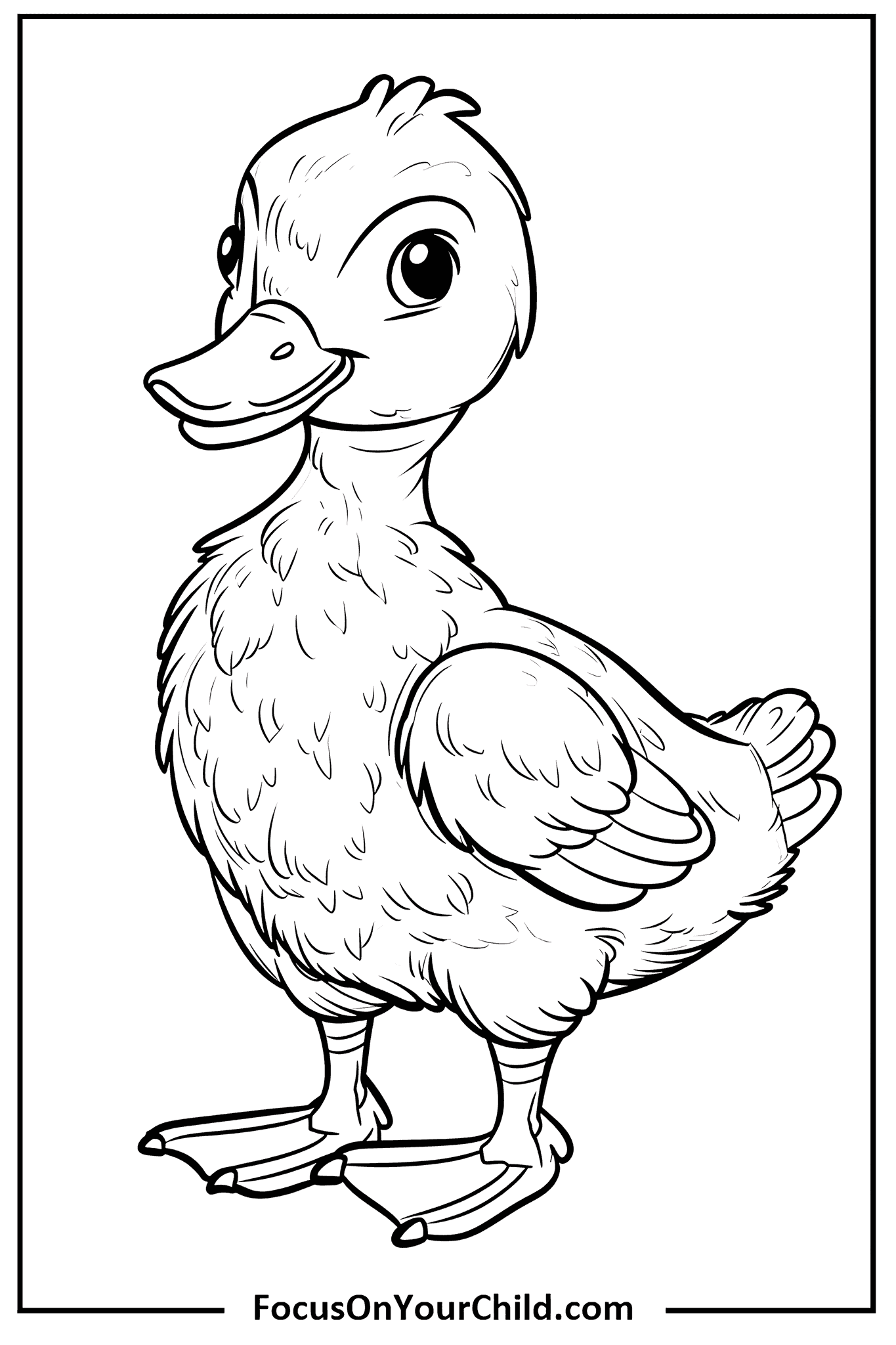 Cartoon duck coloring page for kids on FocusOnYourChild.com.