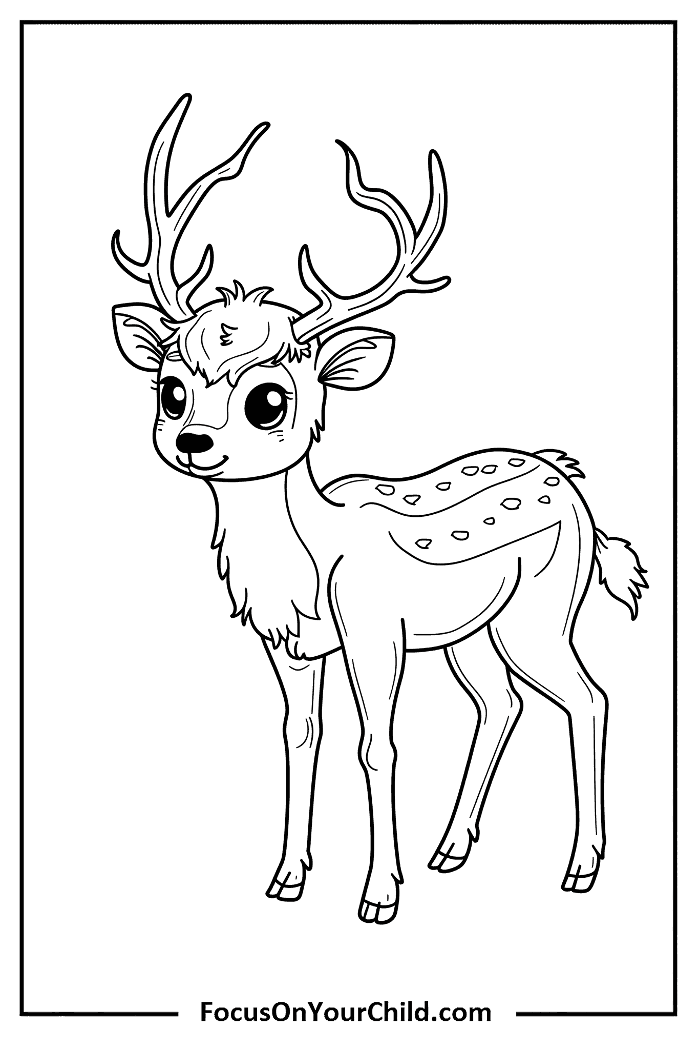 Youthful deer coloring page for kids from FocusOnYourChild.com.