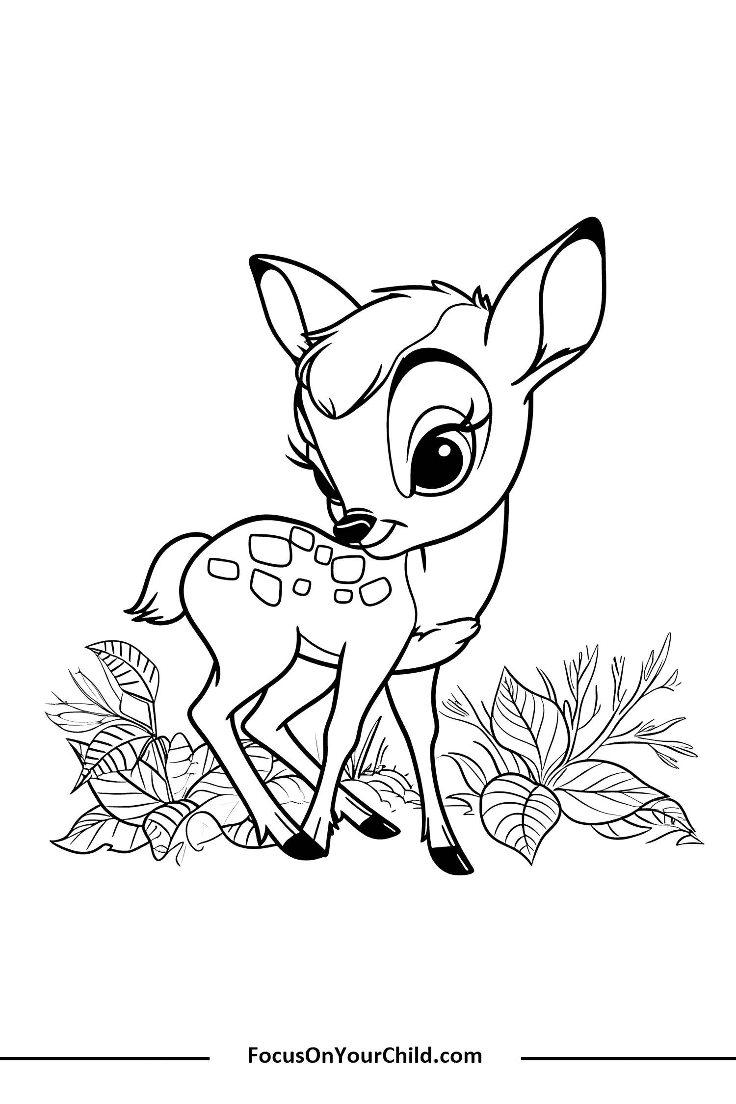 Young deer cartoon drawing in forest setting from childrens website.
