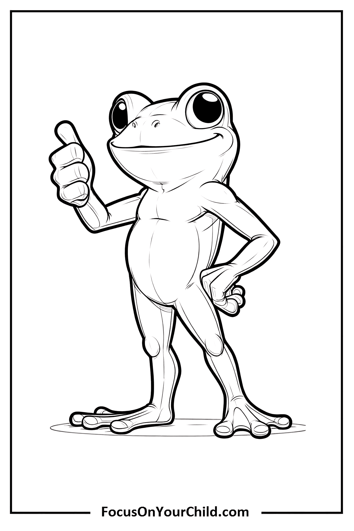 Friendly cartoon frog with thumbs up gesture, promoting positivity and confidence for children.