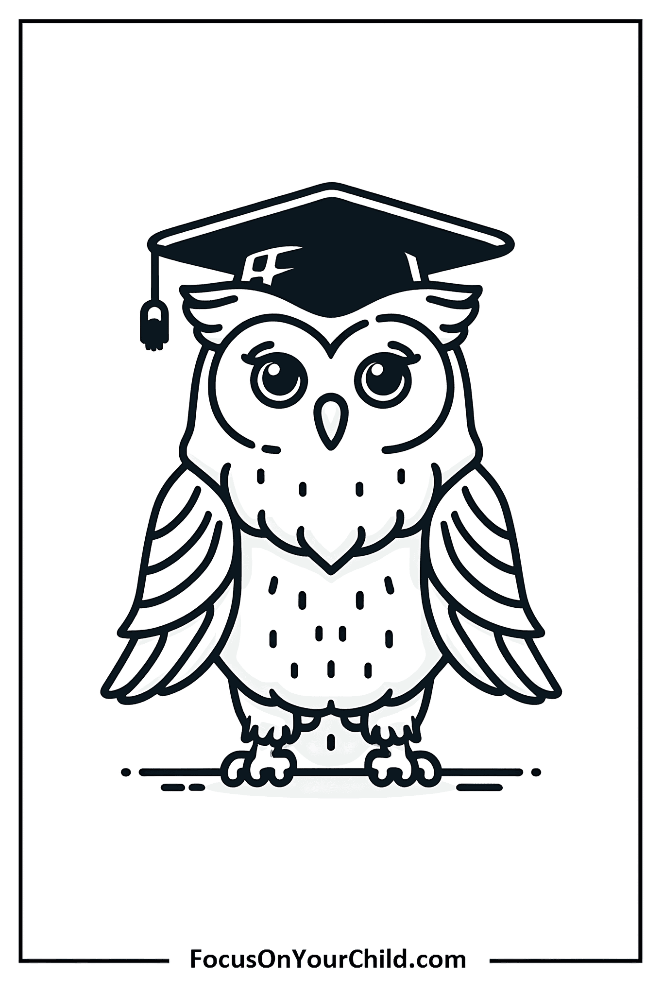 Stylized owl with graduation cap, symbolizing wisdom, learning, and academic achievement.
