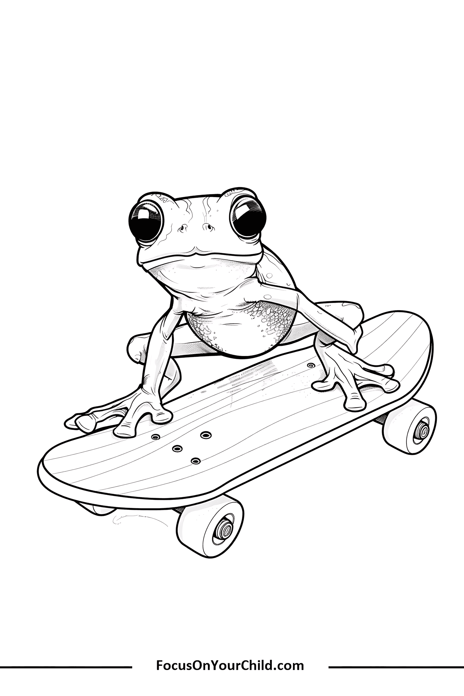 Playful frog on skateboard illustration for childrens educational website.