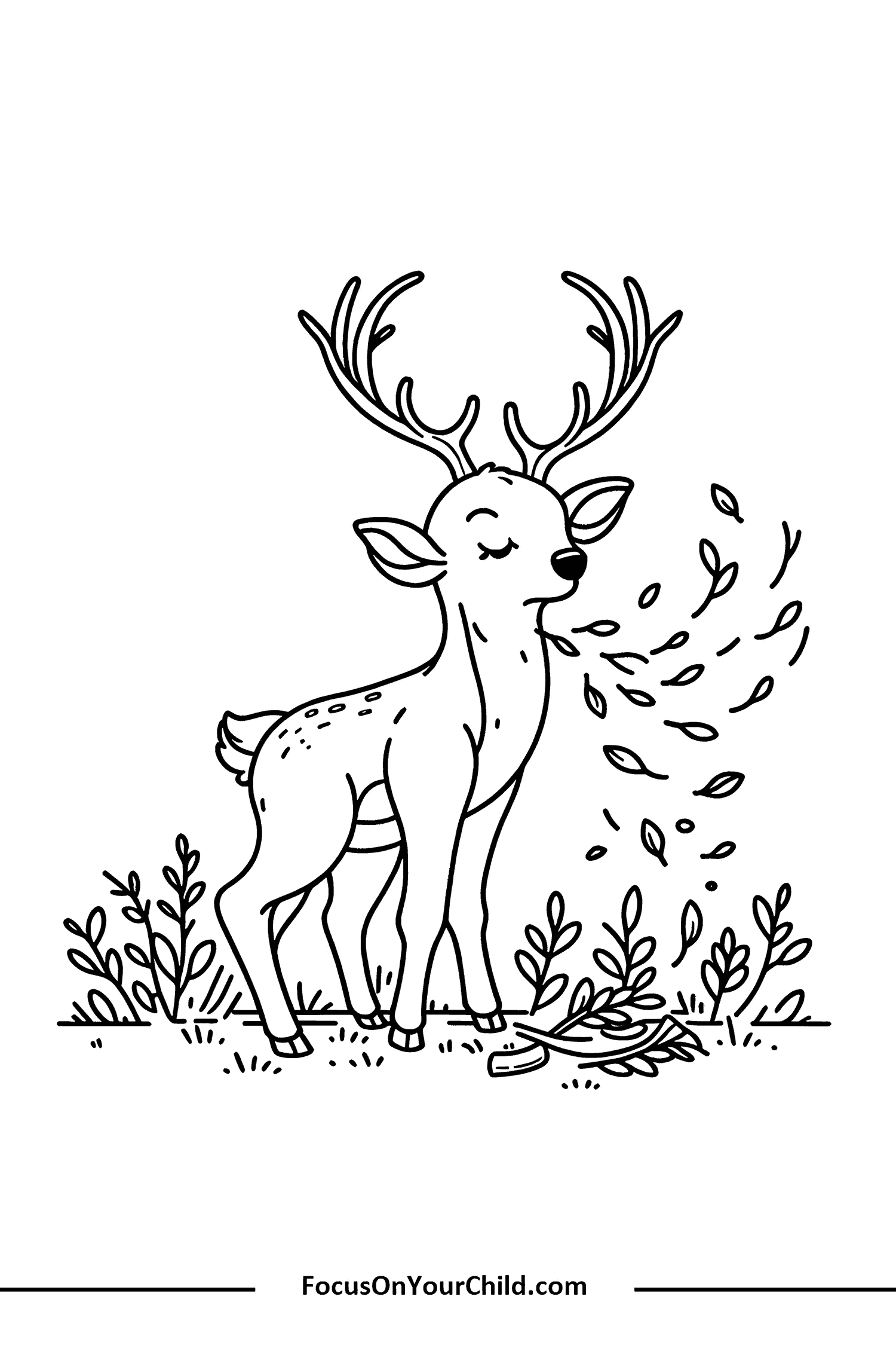 Tranquil deer in natural meadow setting, perfect for childrens coloring activities.